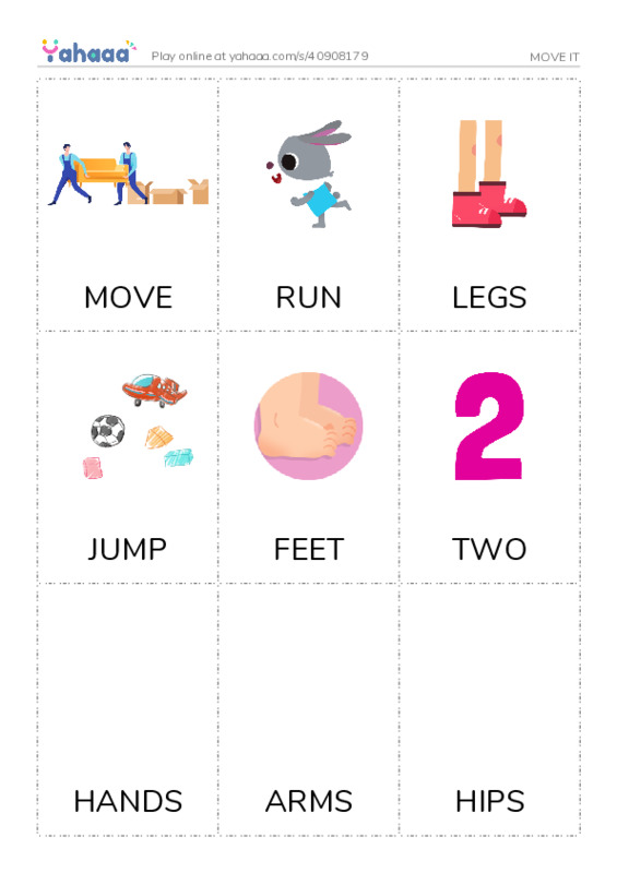 Picture flashcards worksheet for MOVE IT