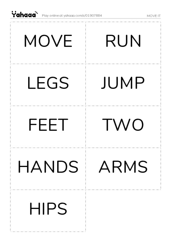 Word flashcards worksheet for MOVE IT