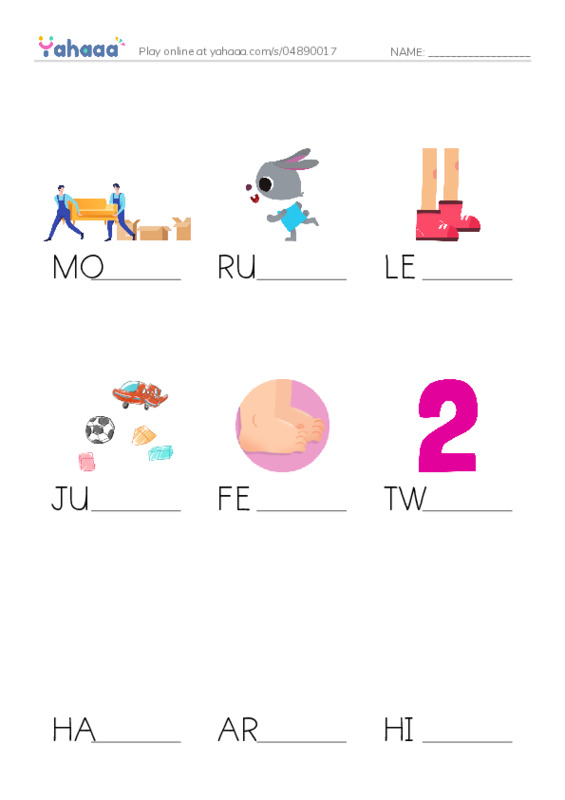 Finish the word worksheet for MOVE IT