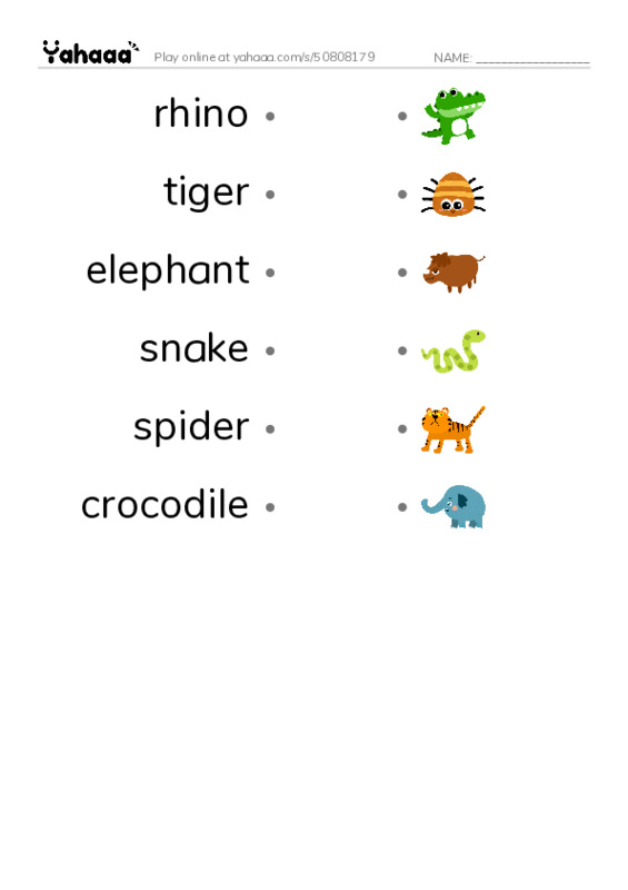 Draw a line to match worksheet for Animal