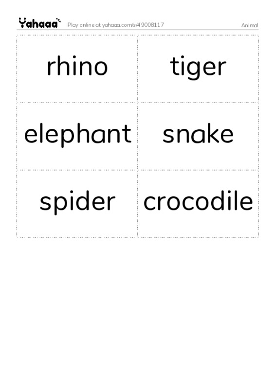 Word flashcards worksheet for Animal