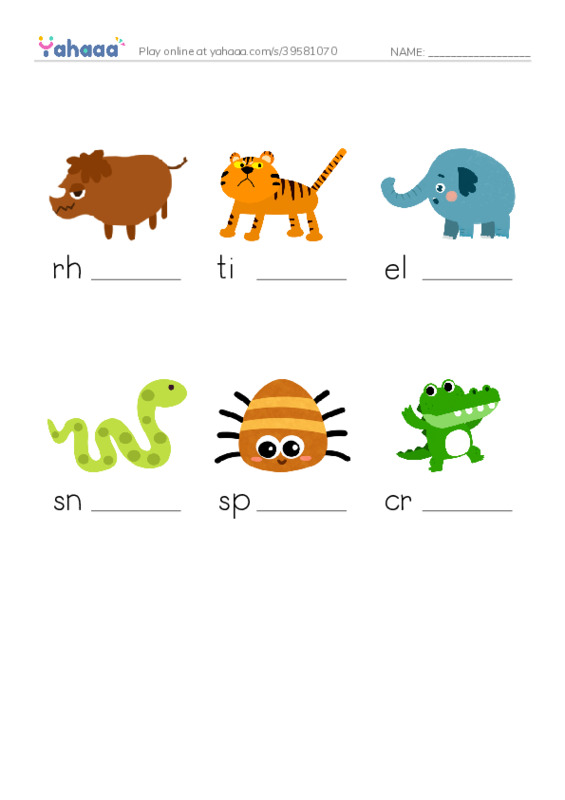 Finish the word worksheet for Animal