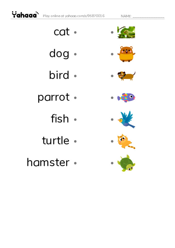Draw a line to match worksheet for Pets