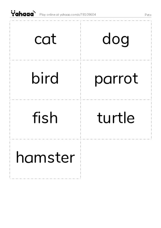 Word flashcards worksheet for Pets