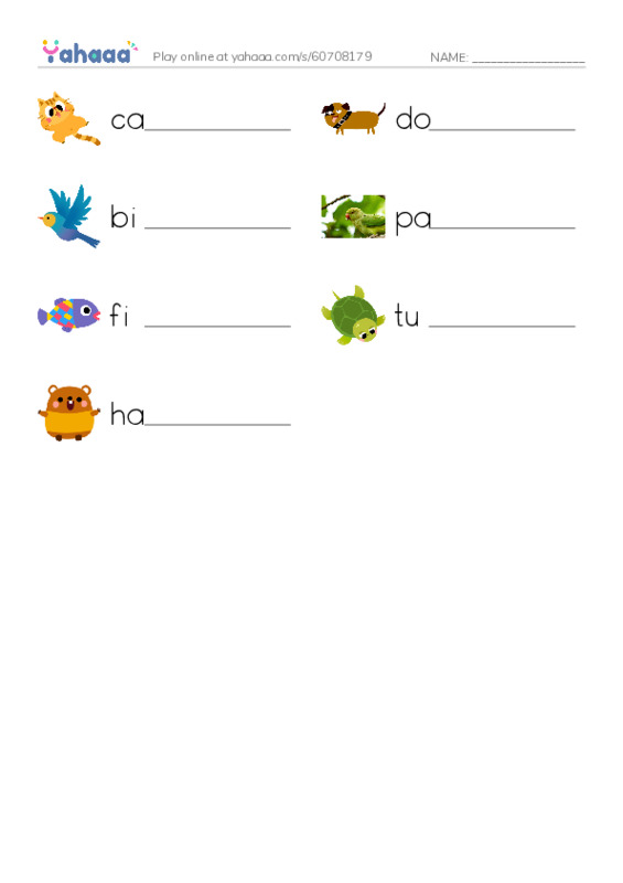 Write the word rows worksheet for Pets