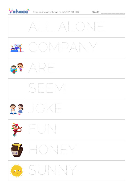 Picture and word rows worksheet for 4