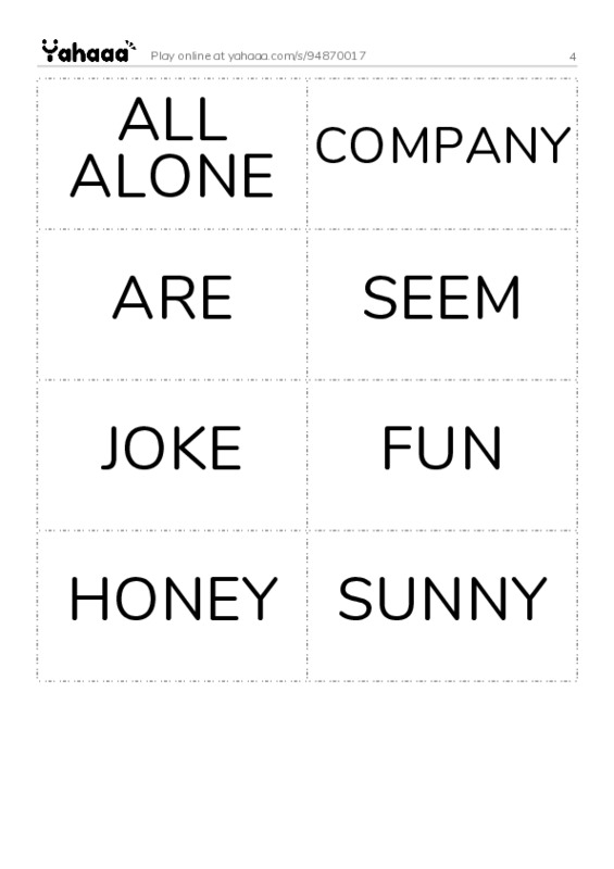 Word flashcards worksheet for 4
