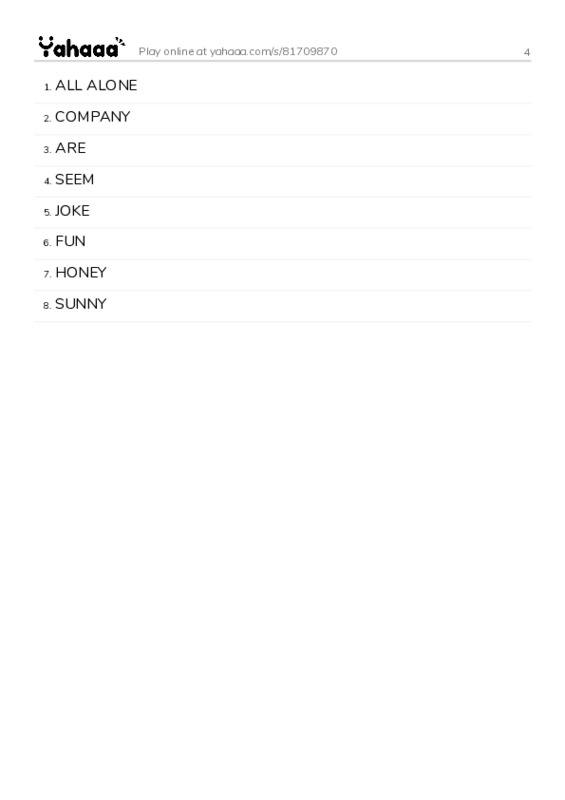 Word list with meanings worksheet for 4