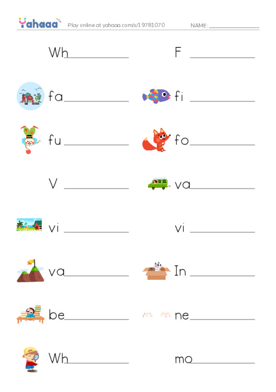 Write the word rows worksheet for Where is the toy store?, F, farm and 14 more