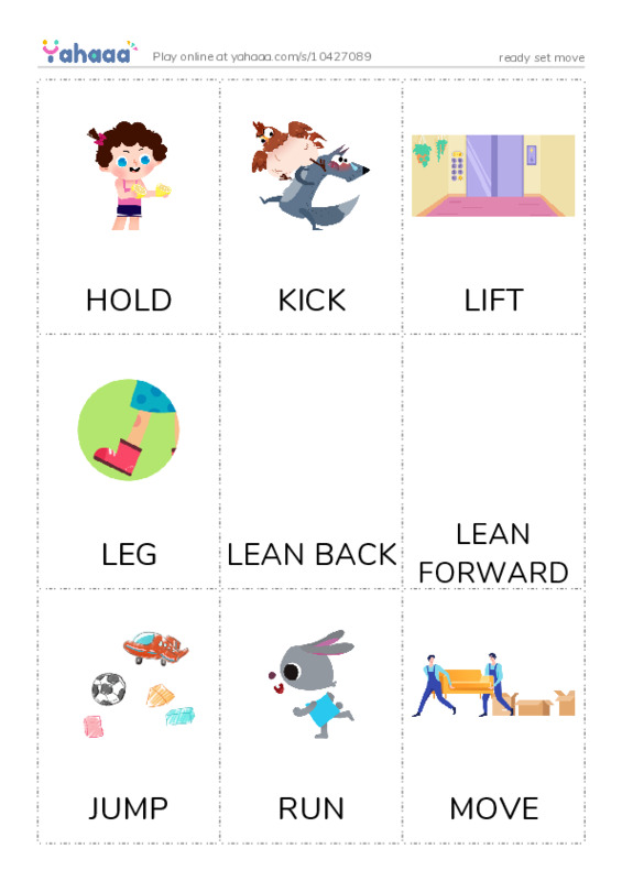 Picture flashcards worksheet for ready set move