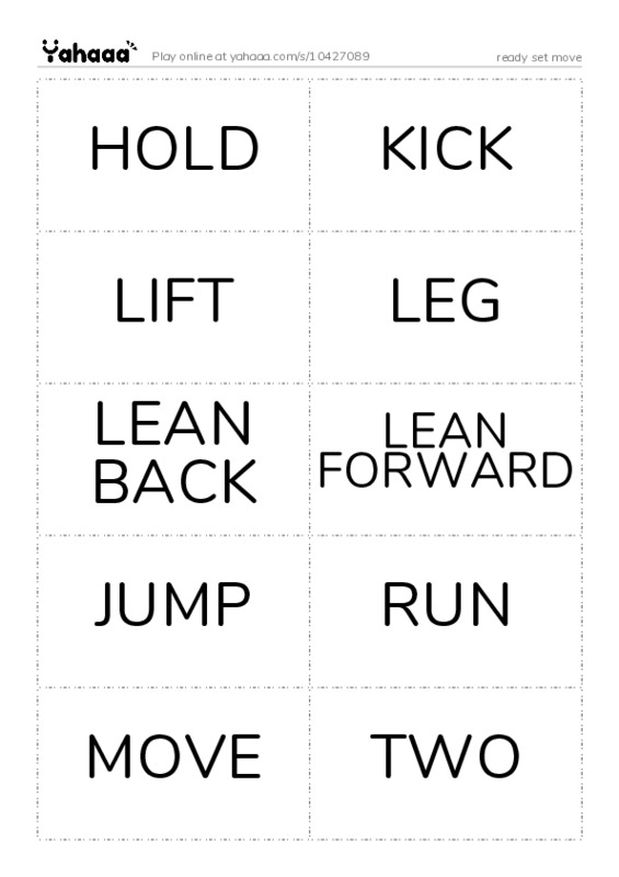Word flashcards worksheet for ready set move