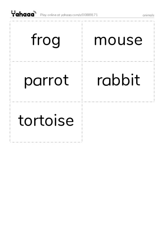 Word flashcards worksheet for animals