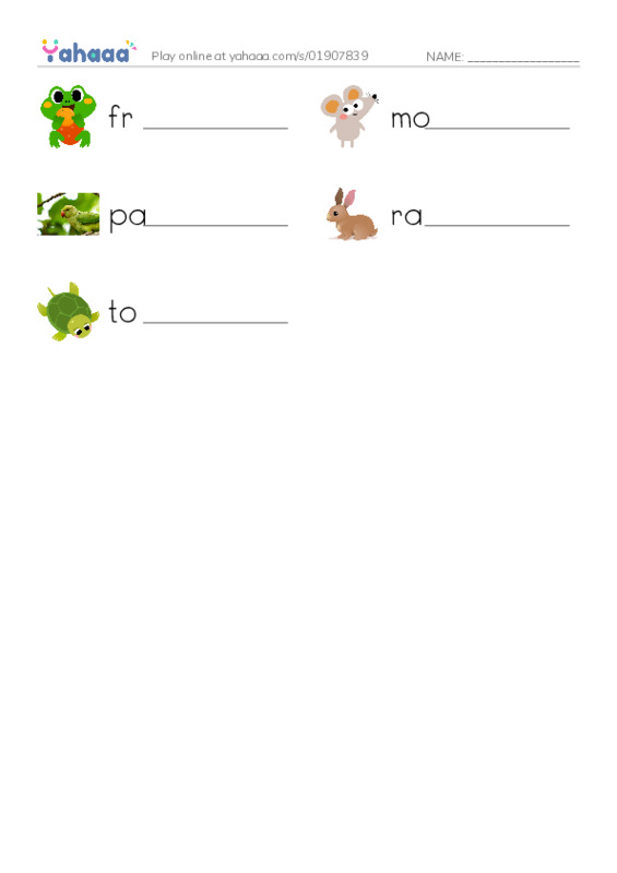 Write the word rows worksheet for animals