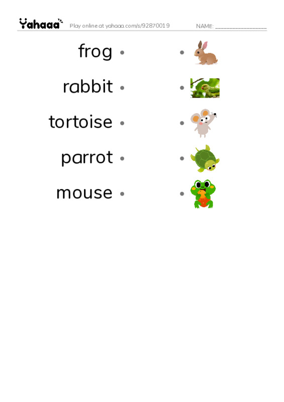 Draw a line to match worksheet for animals