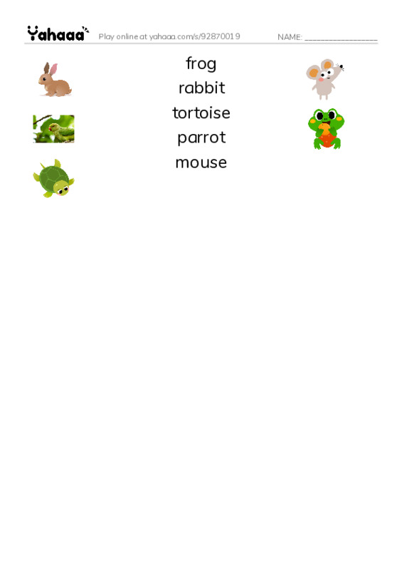 Match both sides worksheet for animals