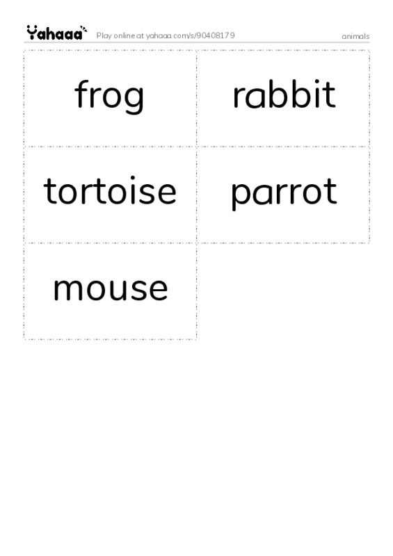 Word flashcards worksheet for animals