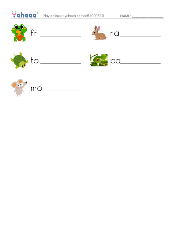 Write the word rows worksheet for animals