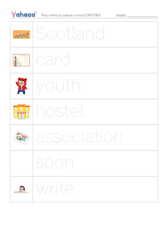 Picture and word rows worksheet for L101