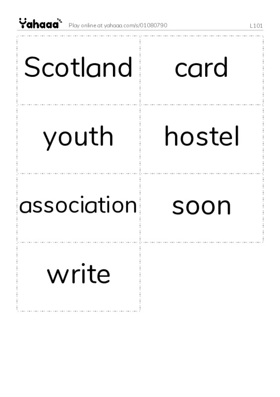 Word flashcards worksheet for L101
