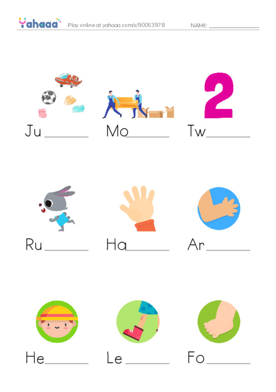 Finish the word worksheet for Move and Grin
