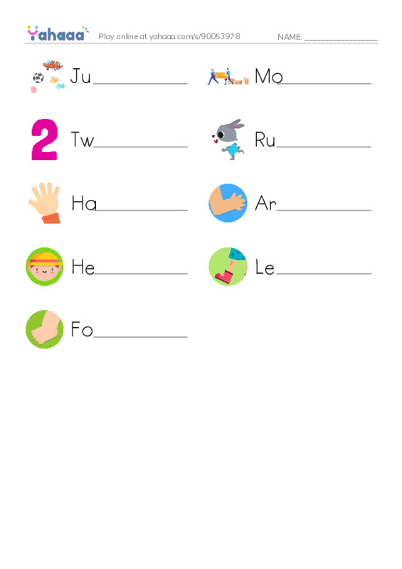 Write the word rows worksheet for Move and Grin
