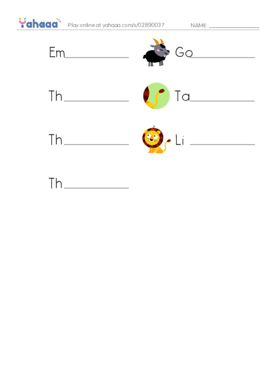Write the word rows worksheet for Emma's Favorite Animal, Goat, The goat lives on the farm and 4 more