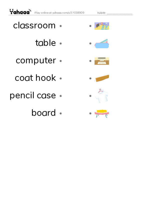 Draw a line to match worksheet for class