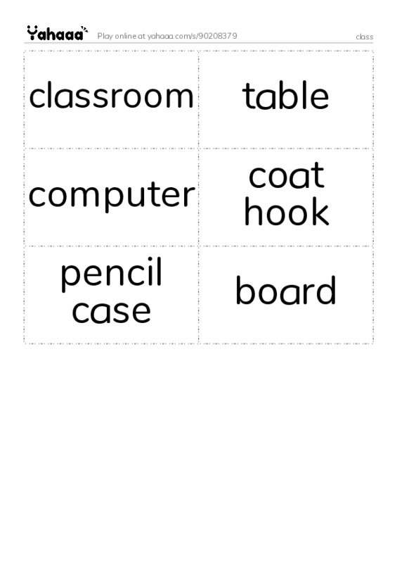 Word flashcards worksheet for class