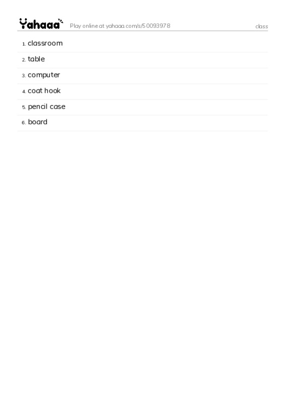 Word list with meanings worksheet for class