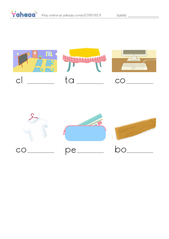Finish the word worksheet for class