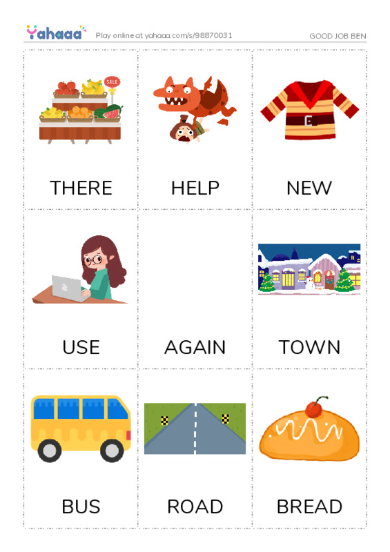 Picture flashcards worksheet for GOOD JOB BEN