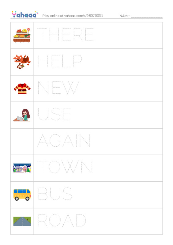 Picture and word rows worksheet for GOOD JOB BEN