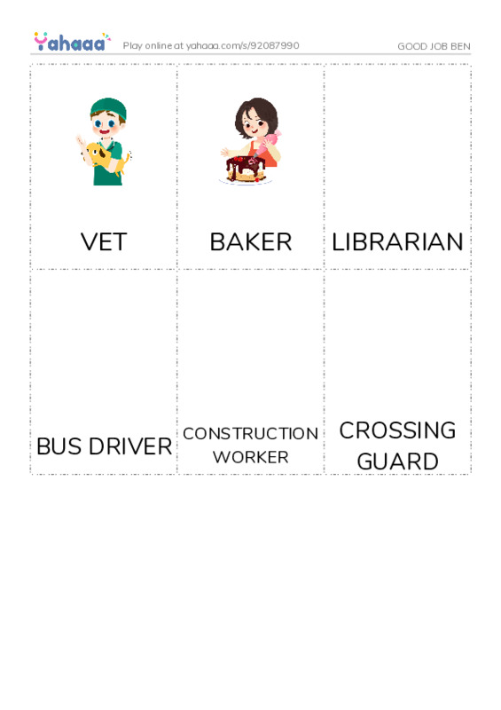 Picture flashcards worksheet for GOOD JOB BEN