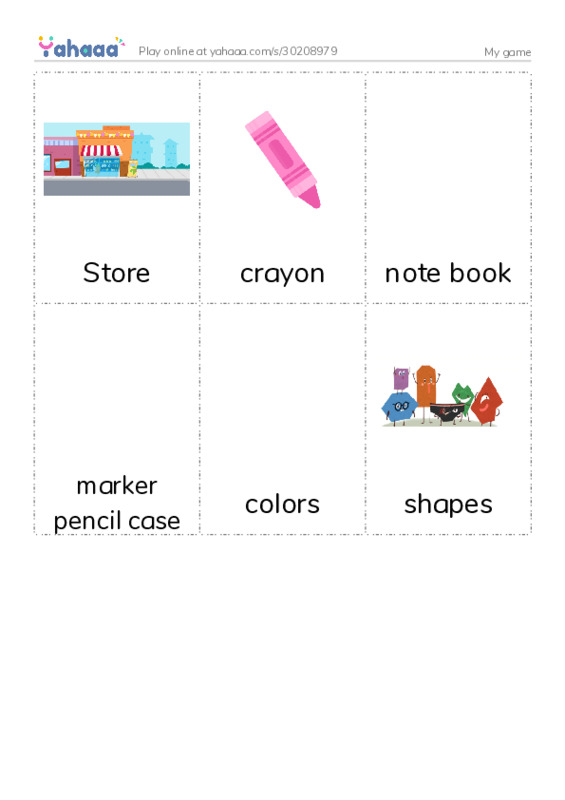 Picture flashcards worksheet for My game