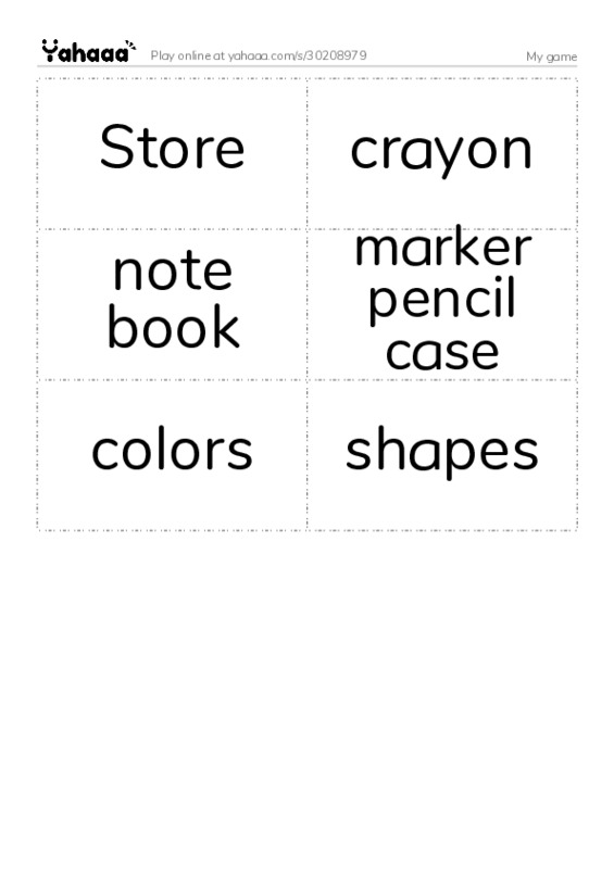 Word flashcards worksheet for My game