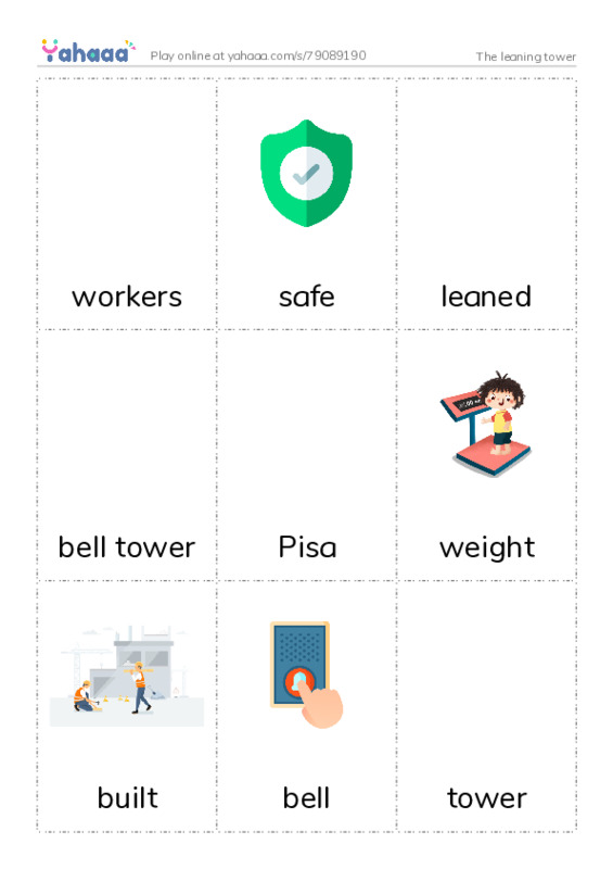 Picture flashcards worksheet for The leaning tower