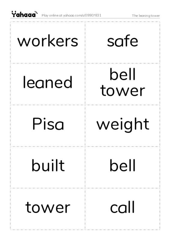 Word flashcards worksheet for The leaning tower