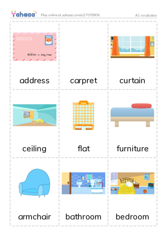 Picture flashcards worksheet for A1 vocabulary
