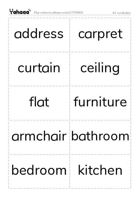 Word flashcards worksheet for A1 vocabulary