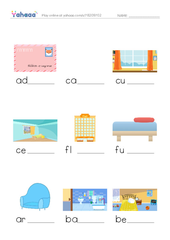 Finish the word worksheet for A1 vocabulary
