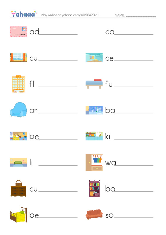 Write the word rows worksheet for A1 vocabulary
