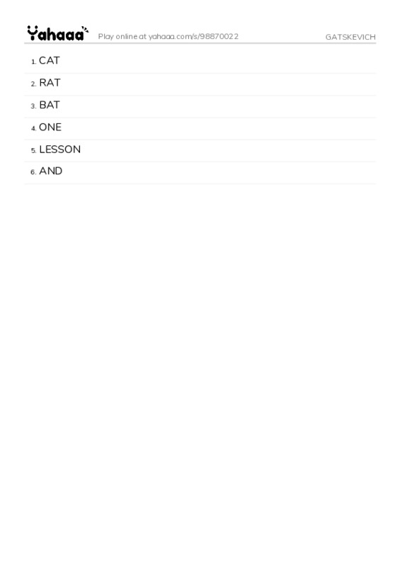 Word list with meanings worksheet for GATSKEVICH