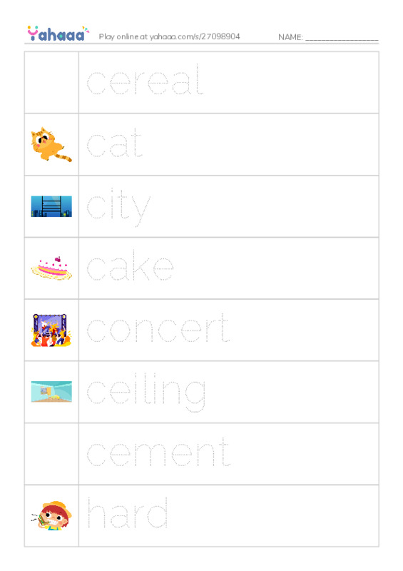 Picture and word rows worksheet for The Sister C