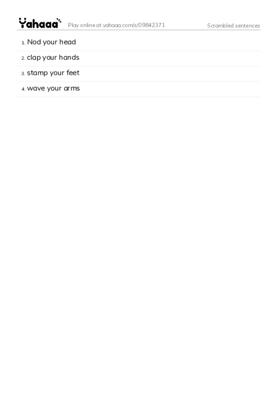 Word list with meanings worksheet for Scrambled sentences