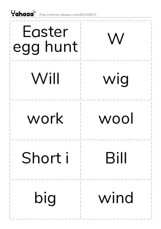 Word flashcards worksheet for Easter egg hunt, W, Will and 14 more