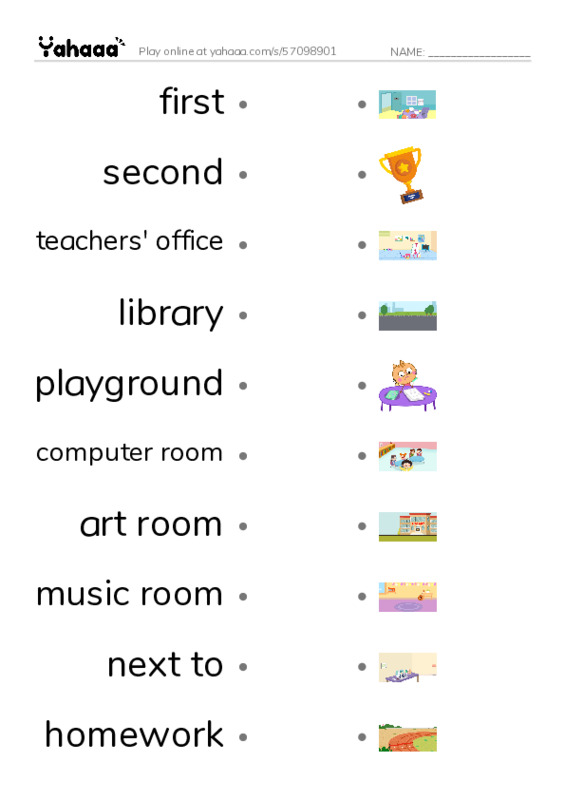 Draw a line to match worksheet for My school