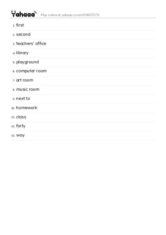 Word list with meanings worksheet for My school