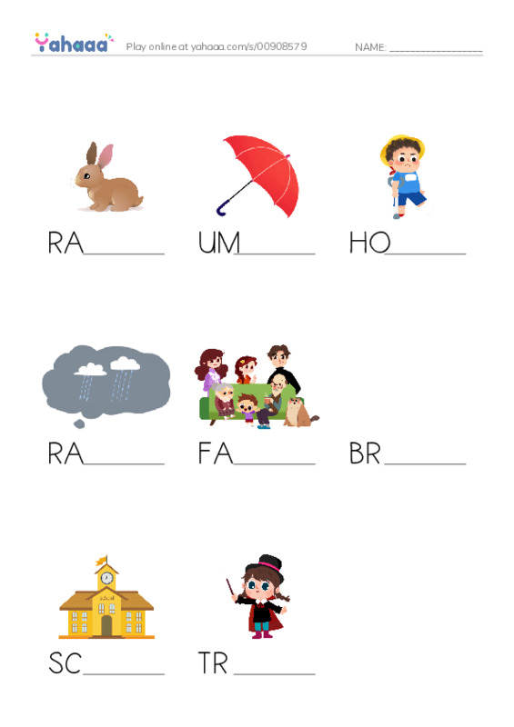 Finish the word worksheet for the umbrella trick