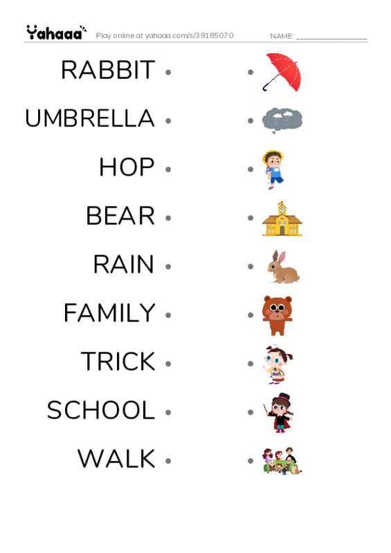 Draw a line to match worksheet for the umbrella trick