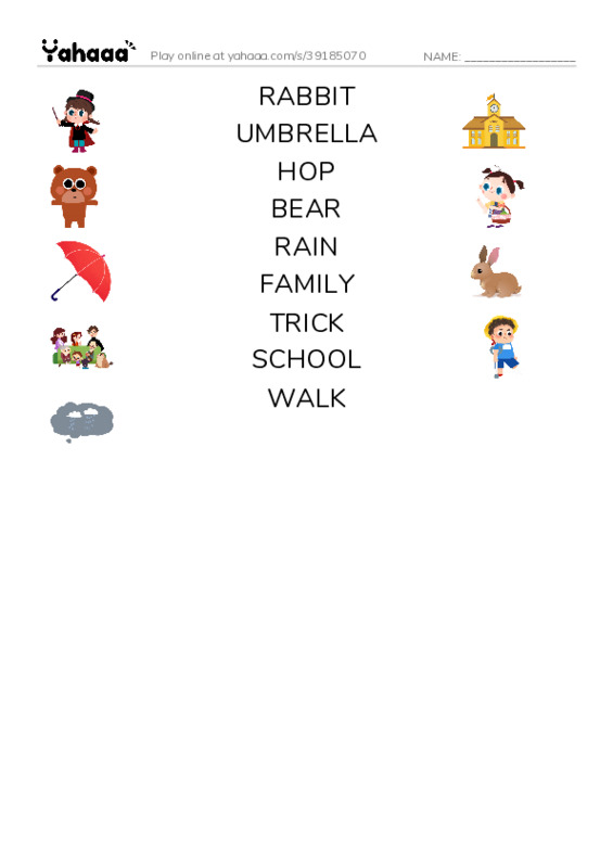 Match both sides worksheet for the umbrella trick